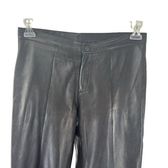 Ralph Lauren Lamb Skin Pants Leather Black Size 4 Black Label Straight Leg Chic - Picture 3 of 12